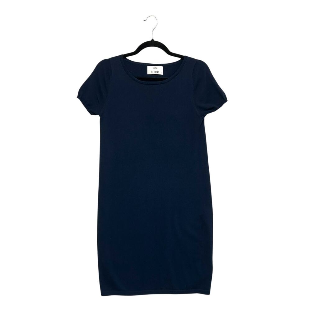 Allude Cashmere Short Sleeve Sweater Dress Women's Sz S Navy Lightweight Cozy
